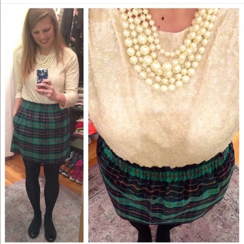 J. Crew Green and Navy Plaid Cotton Skirt